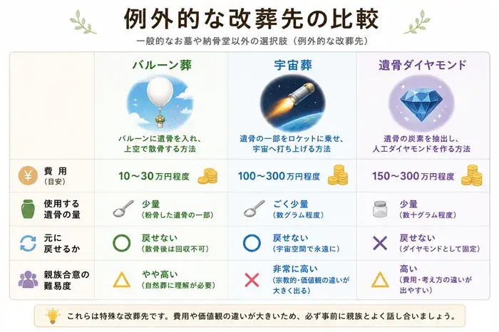 例外的な改葬先の比較