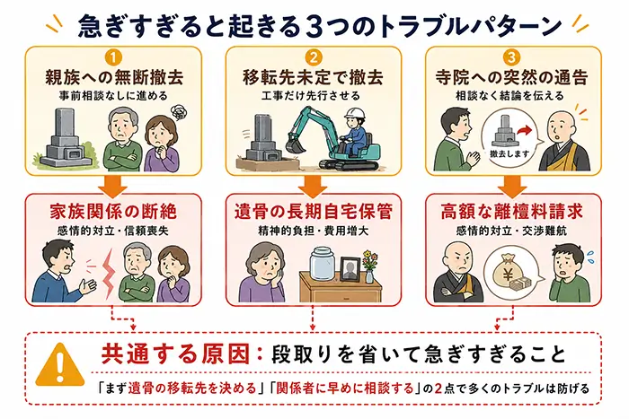 墓石撤去で起きるトラブルの図解画像