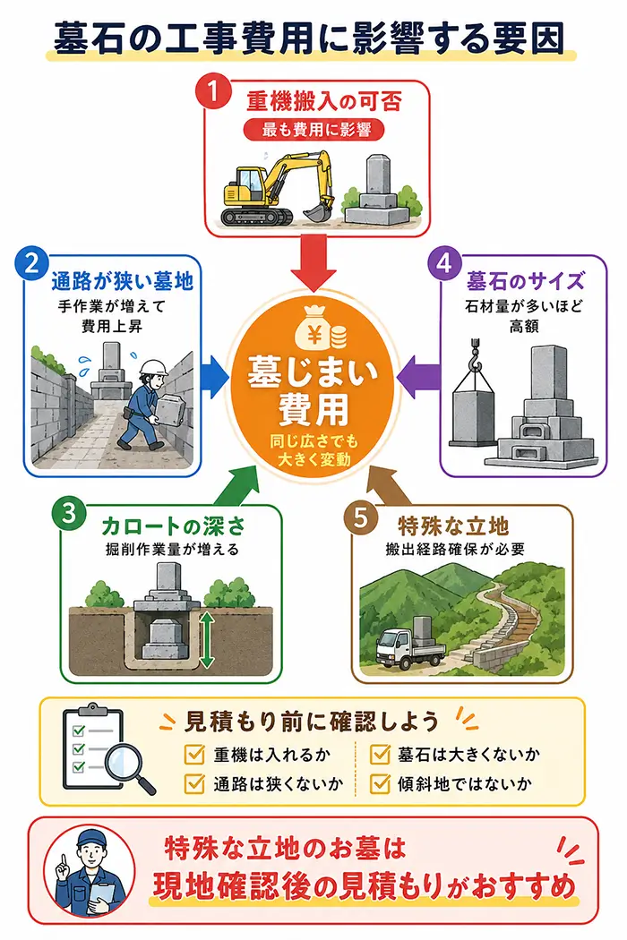 墓石工事費用に影響する要因の図解画像