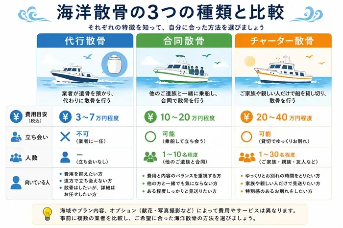 海洋散骨の種類と比較