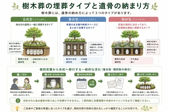 樹木葬の埋葬タイプの図解
