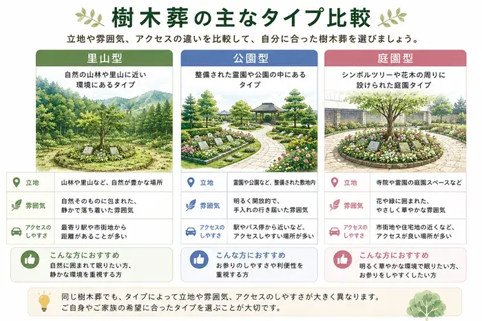 樹木葬のタイプ比較図解